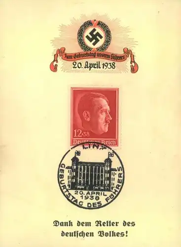 1938, klein Sonderkarte zum Anschluß Österreichs SSt LINZ