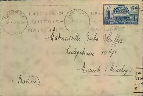 1938, Brief aus Frankreich mit Devisenzensur nach München