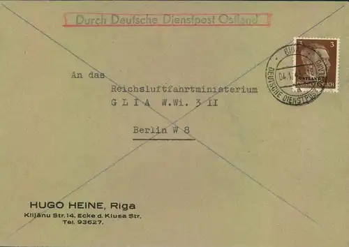 1943, Drucksache Deutsche Dienstpost HUGO HEINE (Propeller), RIGA