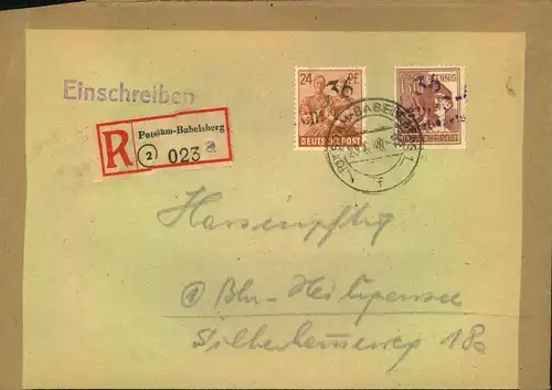 1948, Bezirkshandstempel Bezirk 36 "Potsdam-Babelsberg 1 d unf Potsdam-Drewitz, Befund Schmidt VPEX