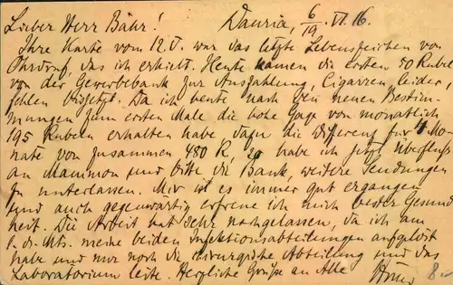 1916, Kriegsgefangenenkarte aus Russland-Sibirien nach OHRDRUFF, Thüringen