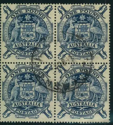 1949, 1 Pound block of four, centric cancellation, vf/superbe