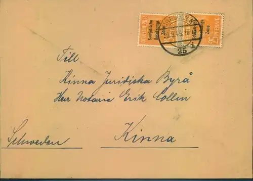 1949, 25 Pfg. AS Maschinen-Aufdruck 2-mal auf Auslandsbrief ab DRESDEN N 25nach Schweden