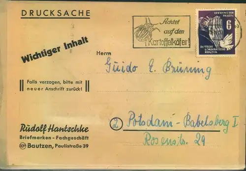 1952, Drucksache, KartoffelkäferstempelBAUTZEN