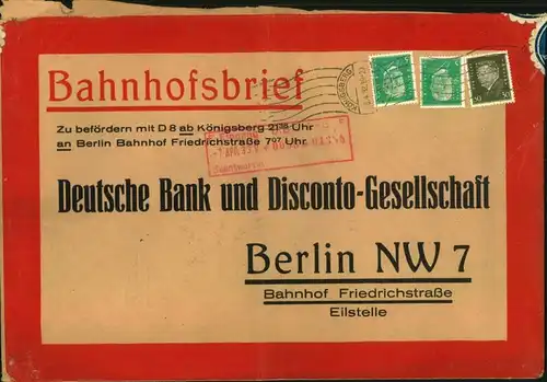 1933, Bahnhofsbrief (ca. 26 x 16,5 cm) mit Rollstempel "KÖNIGSBERG (Pr.)" nach Berlin.