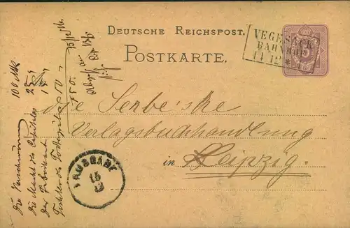 1876, "VEGESACK BAHNHOF" sehr seltener nachverwendeter BREMEN-Stempel