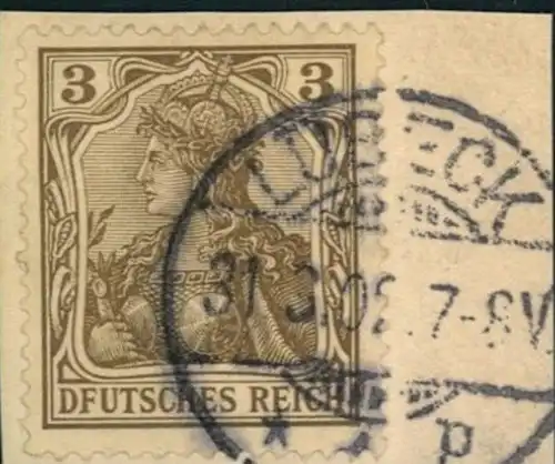 1903, 3 Pfg. Germania "DFUTSCHES REICH", schönes Briefstück, LÜBECK - Michel 69 I