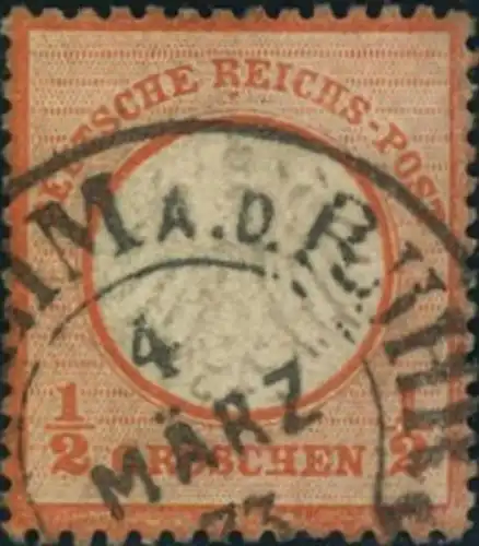 1872: Michel-Nr. 14, 1/2 Groschen kleiner Brustschild, Teil HE-Stempel