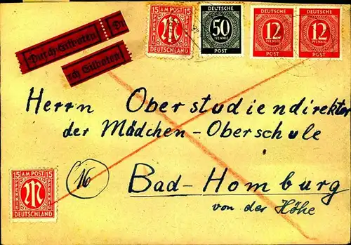 1946: Eilbrief mit Mischfrankatur AM-Post und Ziffern ab WEIDEN