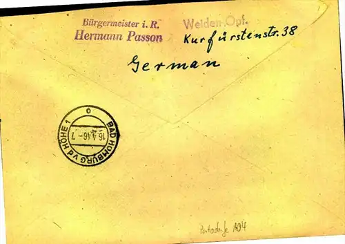 1946: Eilbrief mit Mischfrankatur AM-Post und Ziffern ab WEIDEN