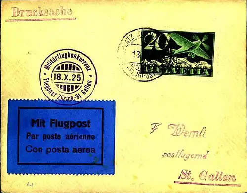 1925: Militärflugkonkurrenz, Flug Zürich-St. Gallen, Dübendorf