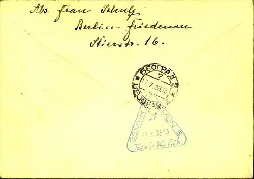 1933: Luftpostbrief ab BERLIN-FRIEDENAU 1 mit besserer Hindenburg-Frankatur (468,491) nach Belgrad