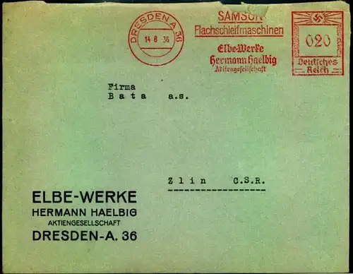 1936: Brief im Sondertarif mit Absenderfreistempel ab DRESDEN