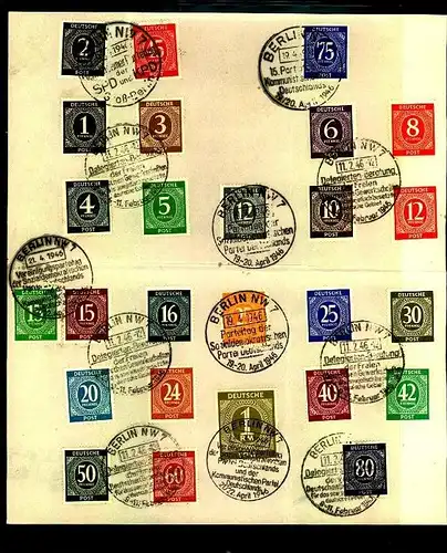 1946: Ziffern ohne 84 Pfg. komplett mit 2 verschiedenen SSt