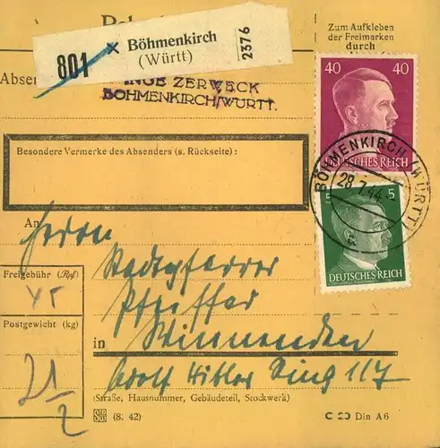 1944 - 3. REICH. 15 Paketkarten aus Baden und Württemberg