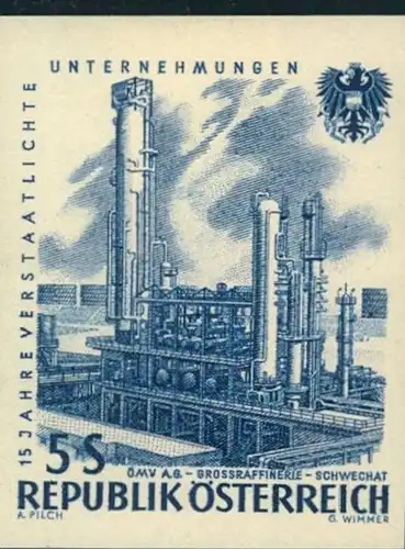 ÖL, OIL: 1961, 5 Sch. Raffinerie Schwechat ungezähnt mit sauberen Erstfalz. Mi-Nr. 1096 U