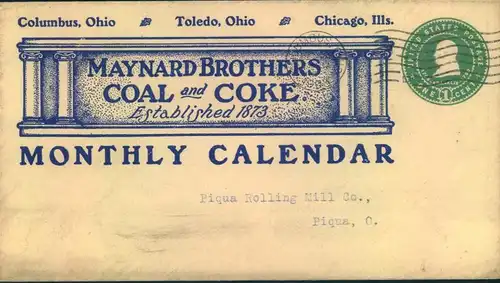 1903, advertising stationery envelope "COAL and COKE" from COLUMBUS, Ohio, USA