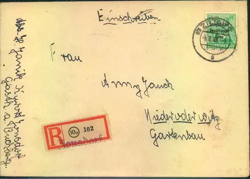 1948, Einschreiben mit Not-R-Zettel "Jonsdorf" und Poststempel "(10) ZITTAU 2" - INTERESSANTE kOMBINATION