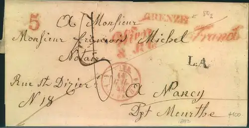 1843, Faltbriefhülle ab WIEN nach Nancy mit diversen Transitstempeln und Taxen - interessanter Brief