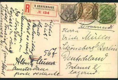 1909, registered ppc sent from `S GRAVENHAGE to Germany