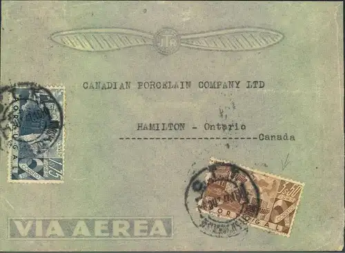 1947, air mail letter from PORTO to Hamilton, Canada