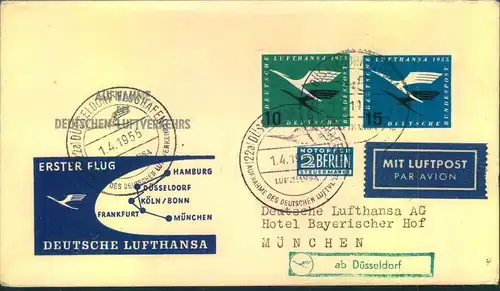 1.4.1955, 11 Erstflugbelege zur AUFNAHME DES DEUTSCHEN LUFTVERKEHRS (ex Haberer 1-18)