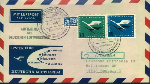 1.4.1955, 11 Erstflugbelege zur AUFNAHME DES DEUTSCHEN LUFTVERKEHRS (ex Haberer 1-18)