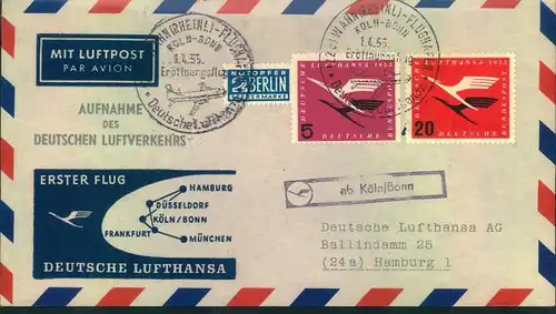 1.4.1955, 11 Erstflugbelege zur AUFNAHME DES DEUTSCHEN LUFTVERKEHRS (ex Haberer 1-18)