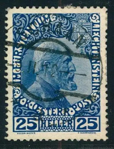 1912, 25 Heller Franz Josef, normales Papier gestempelt "SCHAAN 3,II,12"