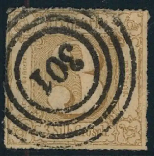 1866, 3 Sgr. ockerbraun, farbig durchstochen (Mi Nr. 50 - 200,-)