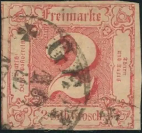 1861, 2 Sgr. dunkelrosarot voll- bis breitrandig (Mi Nr. 16) Kabinett