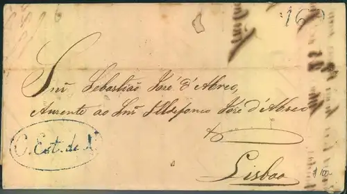 1838, folded letter from BAHIA dated " 30 Augusto 1838" to Lssabon with boxed arrival "17 LISBOA 10" on reverse
