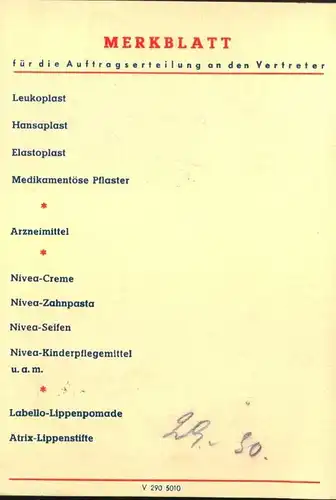 1951,Werbedrucksche "Hansaplast" und "Nivea" ab WIESBADEN - Pharmanzie, Apotheke