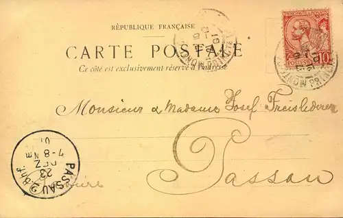 1901, ppc "Grand Hotel Victoria & des Princes" Menton sent to Passau