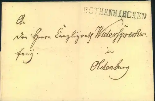 1833, ROTHENKICHEN ,seltener Oldenburg L1 auf Faltbriefhülle