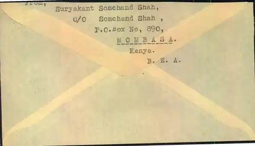 KENYA, UGANDA, TANGANYIKA, 1956, letter "By Sea Mail" to Germany