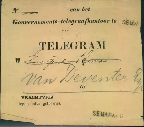 NETHERLANDS INDIA, telegram envelope SEMARANG