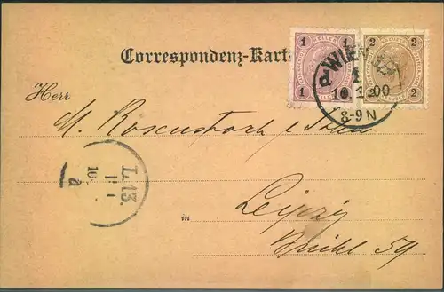 1900, Postkarte mit Währungsmischfrankatur 1 Heller-2 Kreuzer ab WIEN