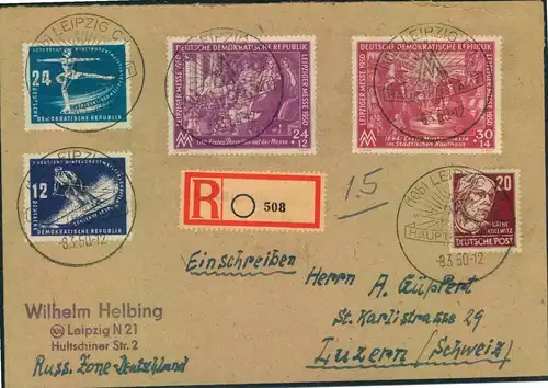 1950, portogerechtes, hoch frankiertes Auslandseinschreiben ab LEIPZIG in die Schweiz