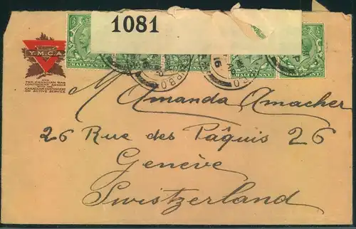 GREAT BRITAIN, 1916: censored YMCA envelope to Geneva