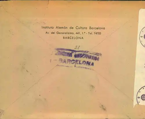 1942, airmail with German and Spanish censor.