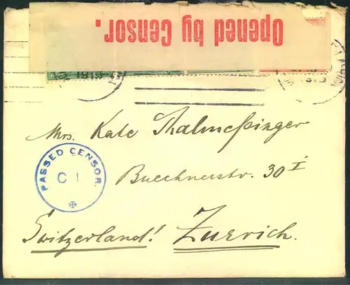 1915, envelope with CAPETOWN censor to Switzerland