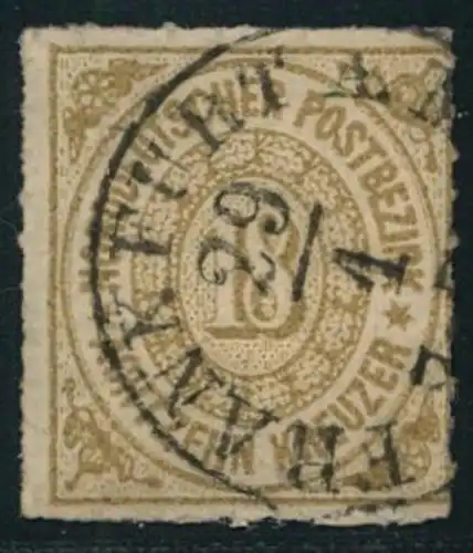 1868, 18 Kreuzer NDP durchstochen gestempel FRANKFURT A.M. (Mi-Nr. 11)