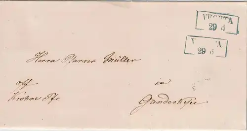 1865 ca, Faltbriefhülle mit Portofreiheits-Vermerk ab VECHTA nach Ganderkesee, AK Delmenhorst