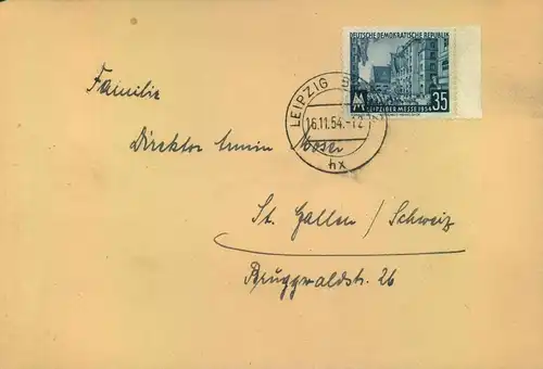 1954, 35 Pfg. Messe ab LEIPZIG Brief in die Schweiz.