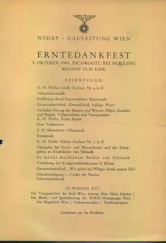 1943, Programm "ERNTDANKFEST KIRCHKOGEL B. MÖDLING"