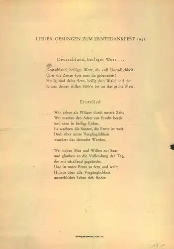 1943, Programm "ERNTDANKFEST KIRCHKOGEL B. MÖDLING"