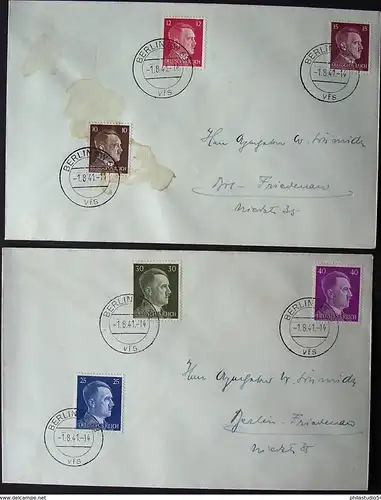 1941, Hitler Freimarken 781/796 (o. A 795) Pfg. Werte komplett auf FDC BERLIN SW 68 vfs 1.8.41 (Michel 400,-)