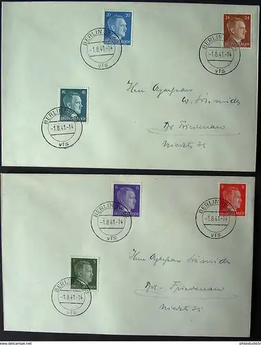 1941, Hitler Freimarken 781/796 (o. A 795) Pfg. Werte komplett auf FDC BERLIN SW 68 vfs 1.8.41 (Michel 400,-)