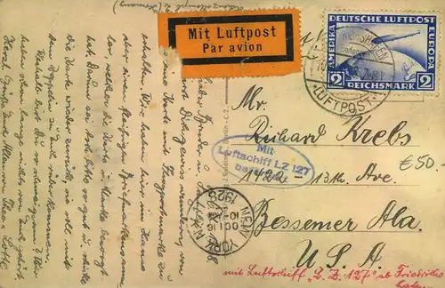 1928, Nordamerikafahrt, Bedarfspostkarte mit viel Text (Sieger 21)